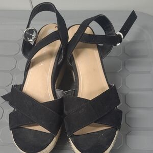 Big Buddha Black Espadrille Wedge Sandals